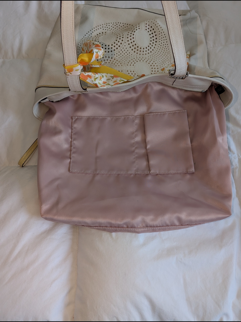 Coach Audrey Op Art Ivory Leather Tote with Signature Perforated Logo - Picture 11 of 13